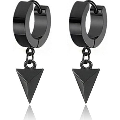 Vintage Punk Geometric Triangle Dangle Earrings for Men Boy Stainless Steel Earring Hip-Hop Male BFF Jewelry
