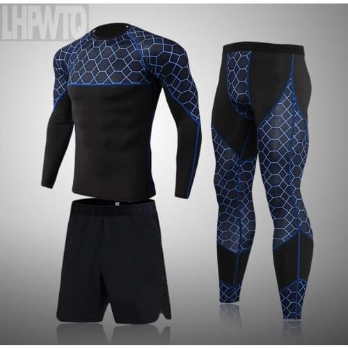 High Quality 3-Piece Set Compression Mens Sport Suits Quick Dry Running Sets Clothes Joggers Training Gym Fitness Tracksuits