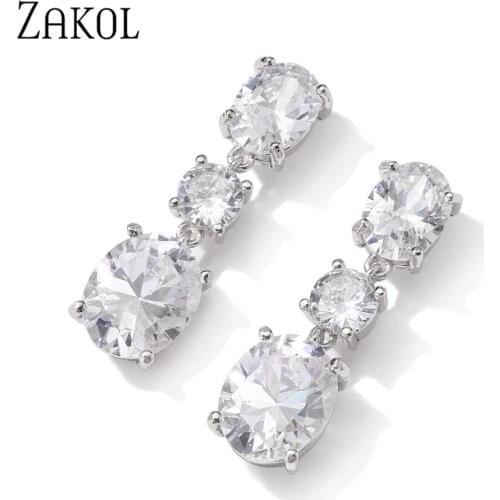 ZAKOL Classic Clear Color Water Drop Round Cubic Zirconia Drop Earrings Wedding Earring Luxury Jewelry Bridesmaid Gift EP2844