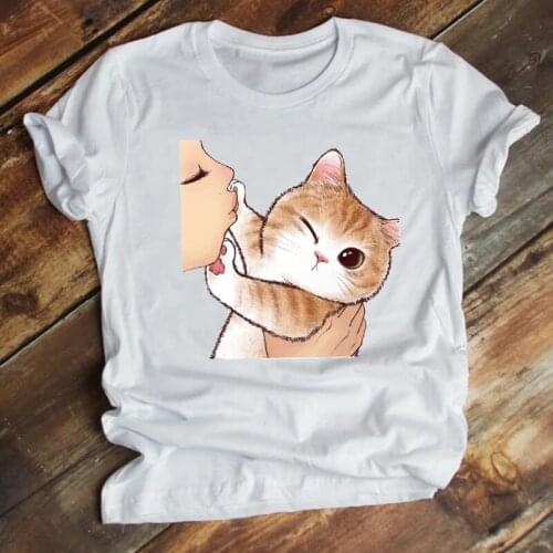 Women Clothing Kawaii Printing Cat Pet Animal Summer Clothing Trend Style Clothes Print Tshirt Female Tee Top Graphic T-shirt