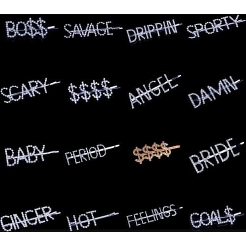 Stonefans New Fashion Dollar Money Rhinestone Letter Hair Clip for Women Bling Crystal Hair Pins Barrettes Baby Hair Jewelry