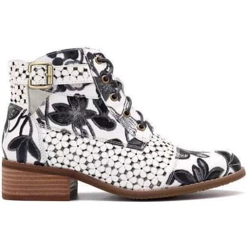 35-43 Shoes Woman 2021 Large Size Womens Boots Color Panel Flowers Fashion Womens Boots Work Low Heel Monitor Goth