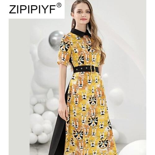 Satin Printed Half Sleeve Dress Female 2020 New Summer Waist Slimming Temperament Women Patchwork Dress C113