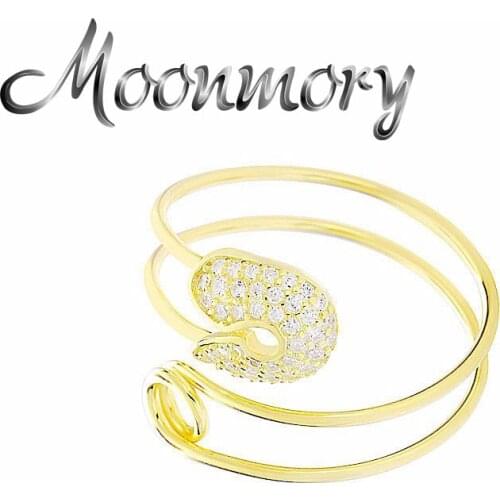 Moonmory 925 Sterling Silver Double Round Zircon Ring Adjustable For Women Party 2020 Simple Crystal Gold Safe Pin Ring Jewelry