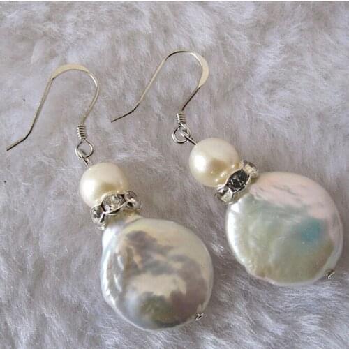 00269 Coin pearl Cultured Freshwater White Pearl Earrings