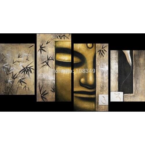 100%hand-painted Combination of leaves of Buddha buddha oil painting on canvas 4pcs/set mixorde ready to hang Framed