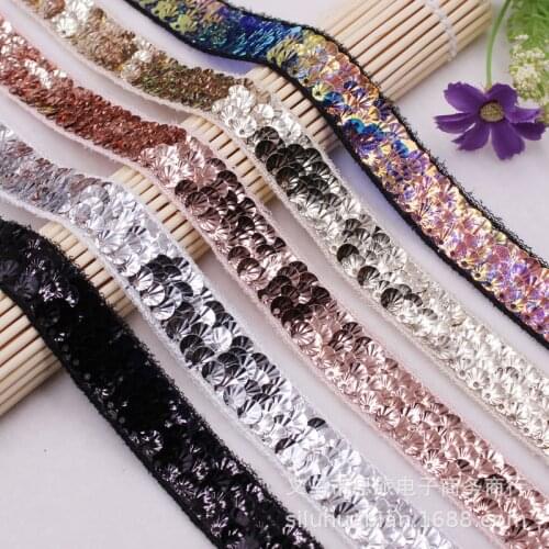 15Yards Champagne Sequin Lace Mesh Fabric Shell Sequins Lace Ribbon Clothing Accessories Home Textile Shoes Hat Decoration Belt