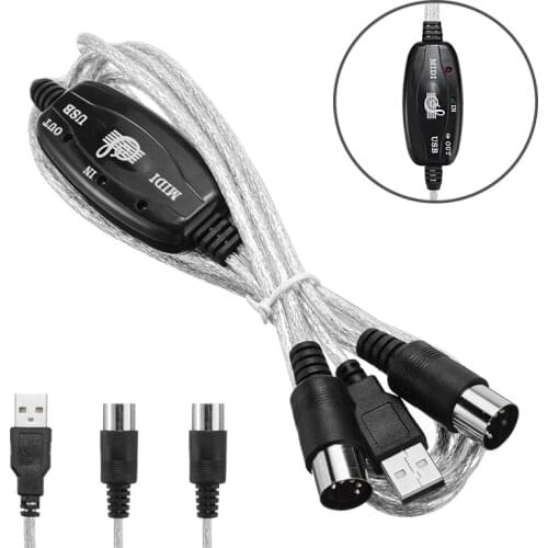 1.8m MIDI To USB Cable Keyboard To PC Adapter Cord USB IN-OUT MIDI Interface Music Recording Converter