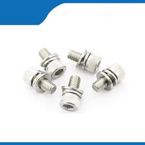 Free shipping 50pcs/lot M3*6 304 Stainless steel hex socket screw bolt with washer three combination sems screws M2 M2.5 M3 M4