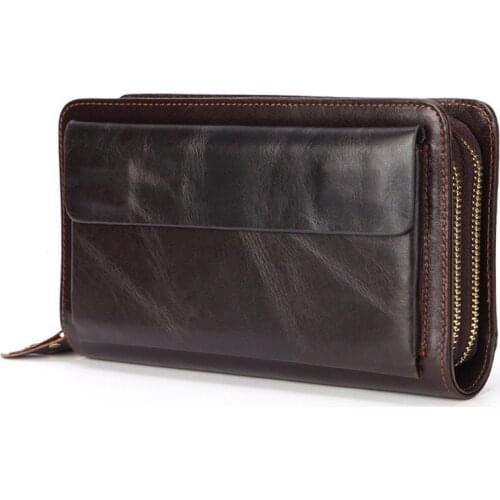 Business Genuine Leather Clutch Wallet Men Long Leather Phone Bag Purse Male Large Size Handy Coin Wallet Card Holder Money Bag