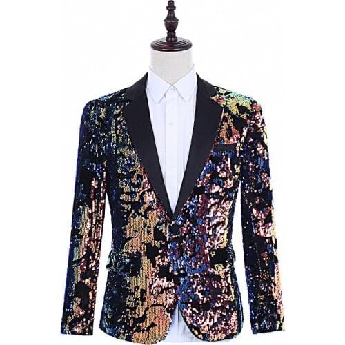 Multicolor Sequins Blazer One Button Casual Singer Stage Costume Male Fashion Suit for Photo Studio Groom Wedding Jacket
