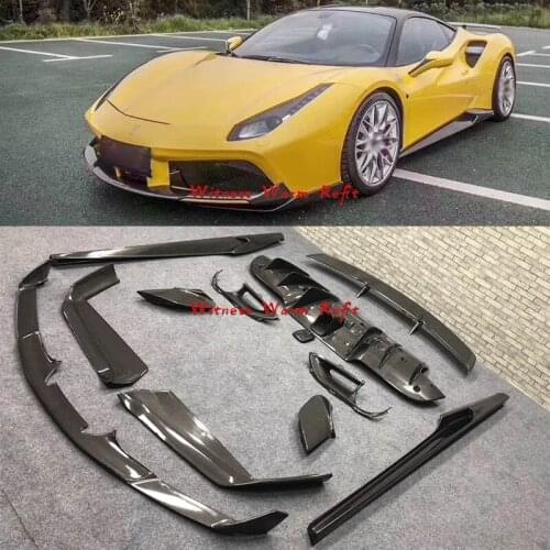 For 488 GTB body kit Carbon fiber Front bumper lip splitter Rear diffuser Rear wing spoiler Side skirts apron For Ferrari 488GTB
