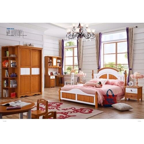 DS-802# All solidwood American nobility style solid wood children bedroom furniture set with bed sliding doors wardrobe desk