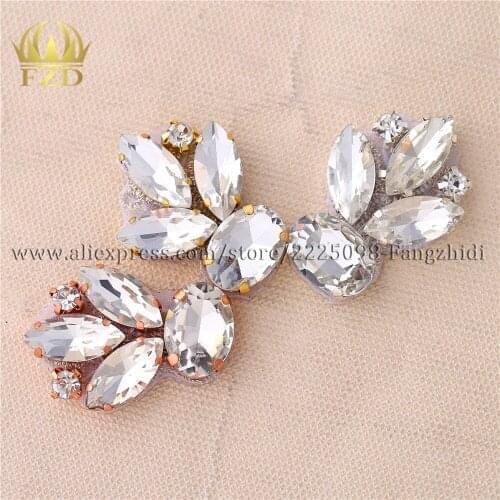 FZD 100 Pairs Handmade Hot Fix Crystal Sew On Bridal Sliver Rhinestone Small Applique for Wedding Sash and Belt Decoration