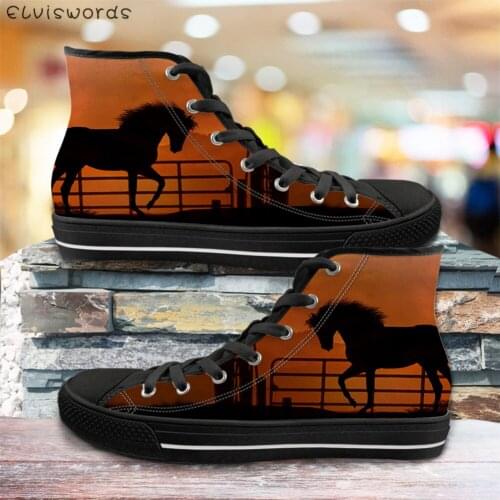 ELVISWORDS 3D Animal Casual Women Canvas Flat Shoes Crazy Horse Printing Womens Vulcanized Shoes Female High Top Lace-up Shoes