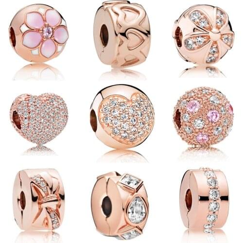 2020 Classic 925 Sterling Silver Rose Gold Daisy clip Charm Fit Padnora Bracelet Fine Heart Crystal Clip Charm DIY Jewelry