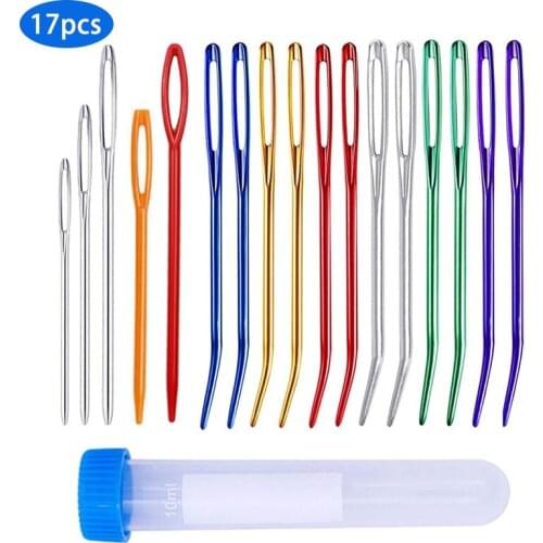 LMDZ 17pcs/set Crochet Hook Aluminum Large Eye Blunt Needles Set DIY Tool Sewing Accessories Kit For Knitting Crochet