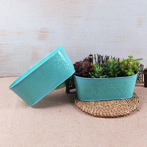 Metal Iron Oval Shape Plant Flower Pot Garden Planter Bucket Home Garden Storage Basket Container