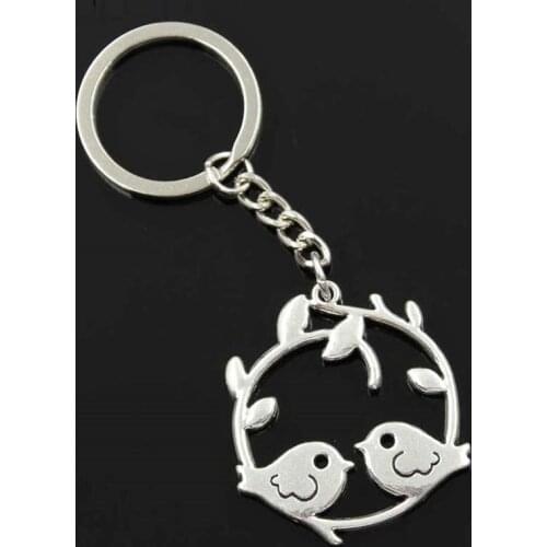 New Fashion Men 30mm Keychain DIY Metal Holder Chain Vintage Lover Bird Branch 38x41mm Silver Color Pendant Gift