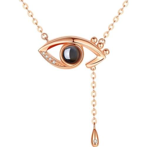 Rose Gold&Silver 100 languages I love you Projection Pendant Necklace Romantic Love Memory Wedding Necklace Eye Love Heart Shape