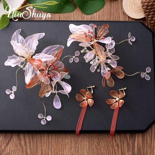 NiuShuya Gorgeous Flower Bridal Hair Sticks Headdress Brides Barrettes Wedding Hair Accessories Evening Headpieces
