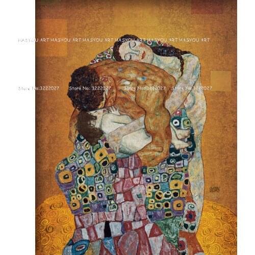 Handmade portrait Oil painting The Family by Gustav Klimt Paintings Wall Art Picture Home Decor Bronze Paintings for Living Room