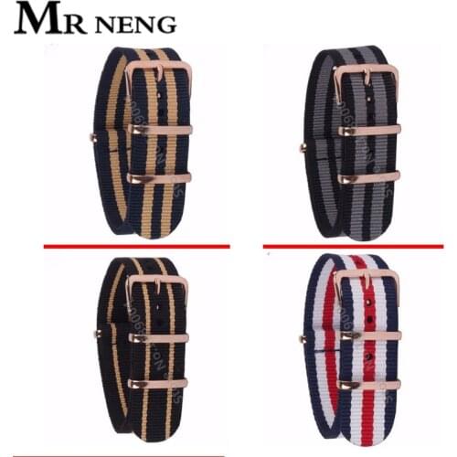MR NENG Brand 18mm 20mm 22MM Watchband High Quality NATO Nylon Wach Band Rose Gold Buckle Zulu Watch Strap 4 Color Available