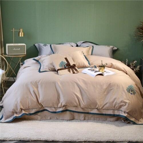 Luxury Egypt Cotton Peacock Pure Bedding Set Embroidery Silky Stitching edge Duvet Cover Sets Pillowcases Queen King Size 1/3Pcs