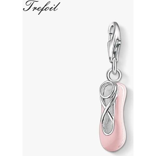 Pink Ballet Shoe Charm Pendant,2020 Spring Brand New Fashion Jewelry 925 Sterling Silver Trendy Gift For Women Fit Bracelet