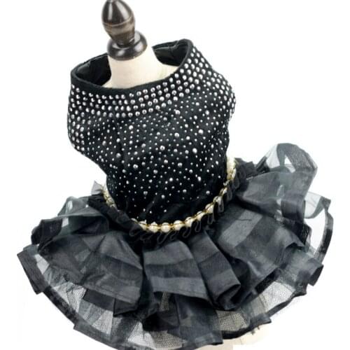 Bling Dog Dress Wedding Tulle Skirt Layer Sexy Black Pet Party Outfit Dresses XS S M L XL