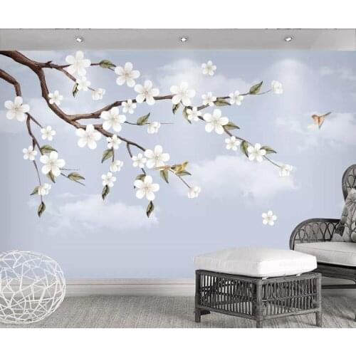 Modern and contracted hand painted flowers and birds bloom new Chinese style background wall decoration painting