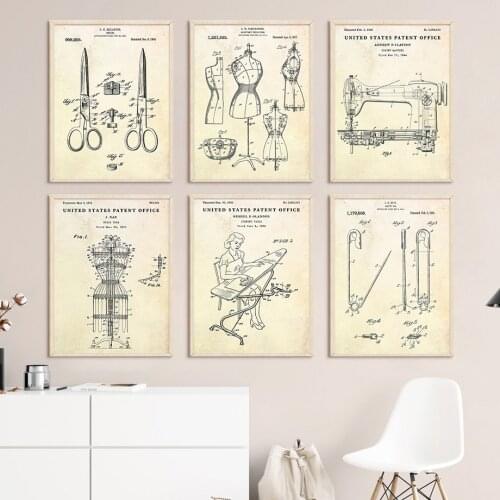 Vintage Sewing Art Design Drawings Sketch Wall Art Canvas Painting Nordic Posters And Prints Wall Pictures For Living Room Decor