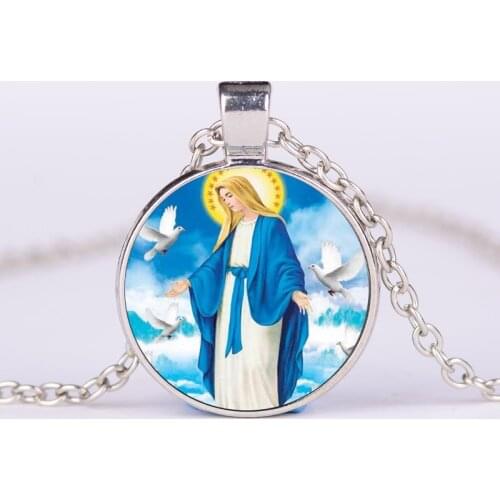 Collar Con Colgante De La Virgen MaríA, JoyeríA De Cristal De CúPula, JoyeríA De Collar Retro De