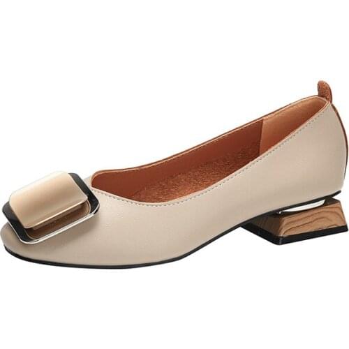 High Quality Womens Pumps Metal Decoration Ladies Heels Faux Leather Pointed Toe Female Wedding Party Office Shoes