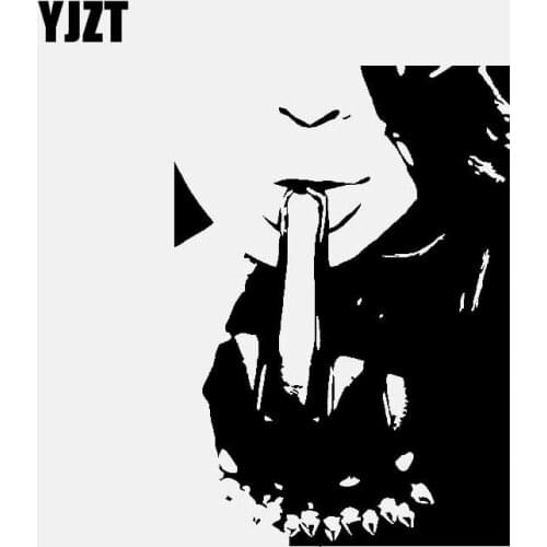 YJZT 11.5CM*16.3CM Vinyl Decal Car Sticker Decor Girl Middle Finger Black/Silver C3-1971