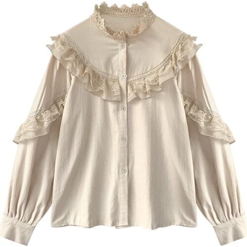 Lolita Blouse Retro Ruffled Blouse Women Shirt Turtleneck Collar Long Sleeve Formal Blouses Top Women Vintage Shirt