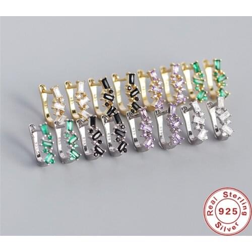 Aide Luxury Female Hoop Earrings Colorful Crystal Rhinestones Pave U Shape Huggie Earrings 925 Sterling Silver Party Jewelry