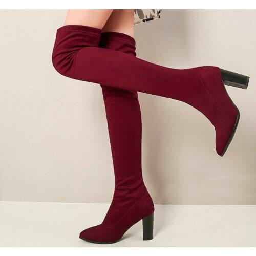 Womens Winter High Tube Stretch Boots Suede Leopard Print Over the Knee Boots Square Root Womens Shoes Fashion Warm Boots02021