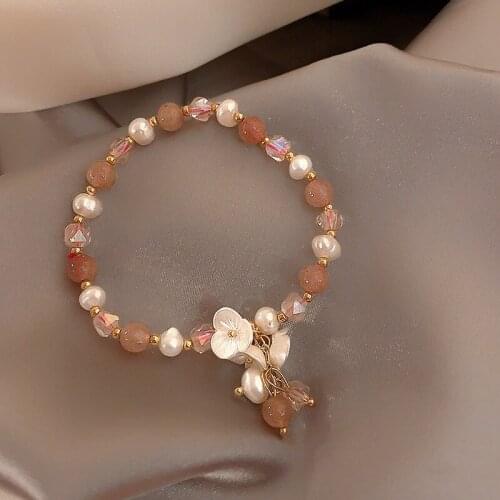 Origin Summer Romantic Irregular Freshwater Pearls Bracelet for Women Pink Natural Stone Flower Beaded Bracelets Accessories