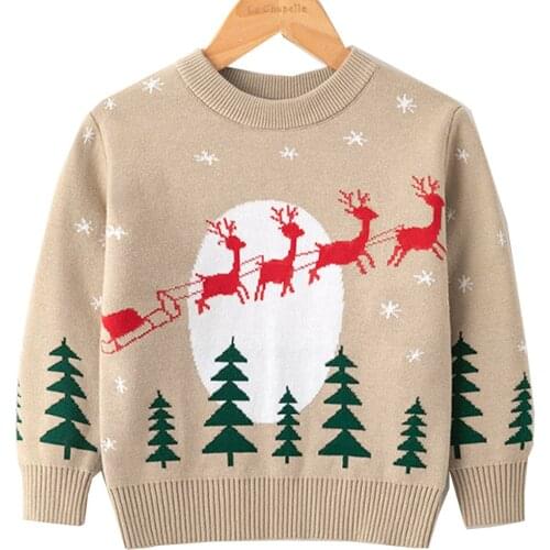 2-7 Years Christmas Jumper Babys Girls Woolly Sweaters Kids Knitting Pullover Scarriage Long Sleeve Knitwear Children Clothes