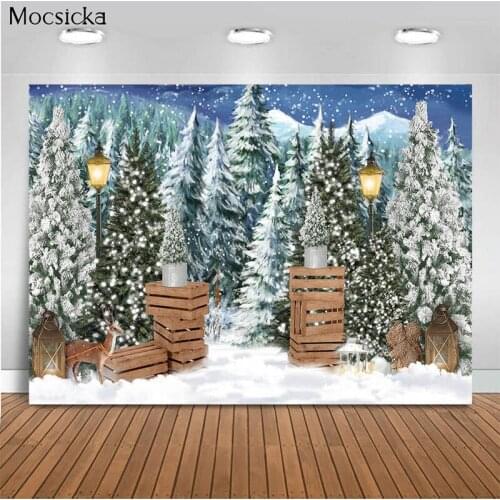 Winter Theme Background Snowflake Pine Tree Street Lamp Decoration Style Child Portrait Photo Background Photography Banner