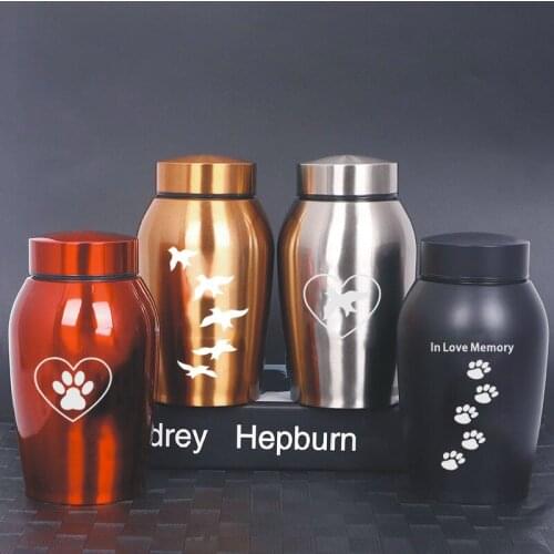 Gold/Black Stainless steel Urns Pets Dog Cat Birds Mouse Cremation Ashes Urn Keepsake Casket Columbarium Pets Memorials