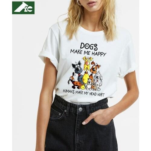 100% cotton kawaii dogs t shirt blouses dog make me happy unisex clothes summer 2021 vintage womens shirts girls ladies tops 3xl