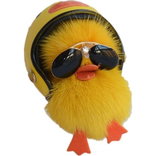Real Mink Fur Keychain Mini Yellow Duck Doll Mobile Pendant Backpack Bag Charm Toy Cute Cartoon Animal Children Gift