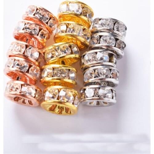 50pcs 6 8 10mm Glass Crystal Rondelle Beads Gold Color Loose Rhinestone Spacer Beads for DIY Jewelry Making Bracelet Findings