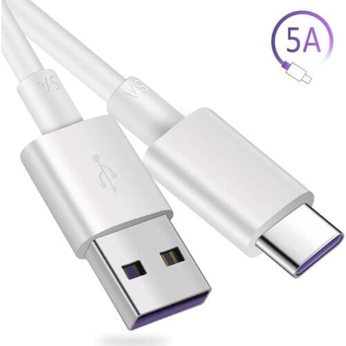 Fast Charge 5A USB Type C Data Cable For Samsung S20 S9 S8 Xiaomi Huawei P30 Pro Mobile Phone Charging Wire White Cable