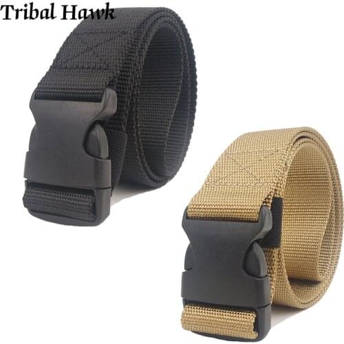 Mens Survival Nylon Belt Military Tactical Belts Simple Automatic Buckle Plastic Jeans Black Waist Belt Equipment