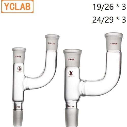 YCLAB 19/26 & 24/29 Two Connecting Pipe Y Shape Tube Glass High Temperature Resistant Standard Ground Mouth for Distilling Flask