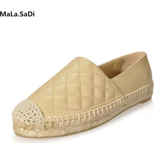 Genuine Leather Shoes Women Slip On Espadrilles Woman Comfortable Loafers Flats Lady Casual Flat Fisherman Shoes Plus Size