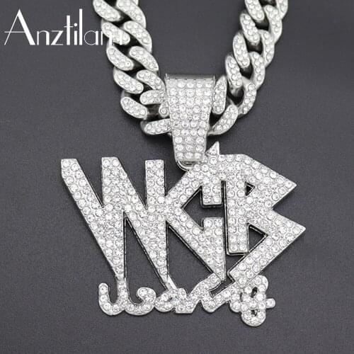 Hip Hop Gold Color AAA CZ Stone Paved Bling WGB Letter Pendants Iced Out Necklace for Men Rapper Jewelry